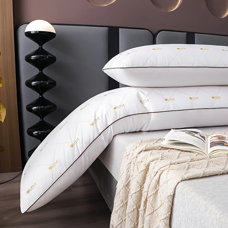 1pc Luxury Soft Embroidered Love Heart Long Pillow - Comfortable Sleep Support For Bedroom, Hotel Use - Breathable Skin-Friendly Body Pillow For Back, Abdominal, Side Sleepers - Ideal For Couples, Maternity, Reading - Deanwangkt