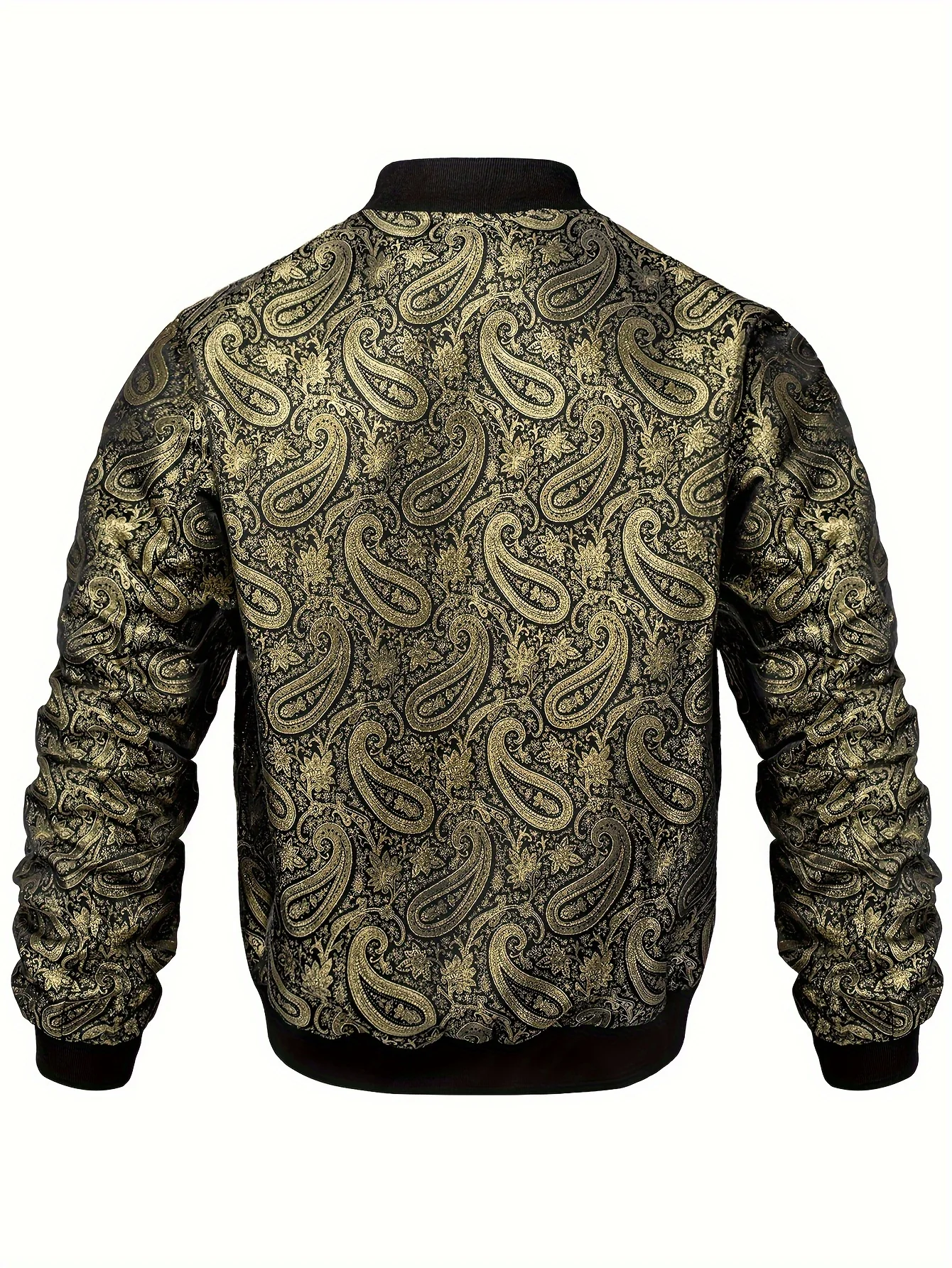 Yellow Paisley Men's Jacquard Floral Jacket Casual Zip Windbreaker Bomber Jacket Warm Coat - Deanwangkt