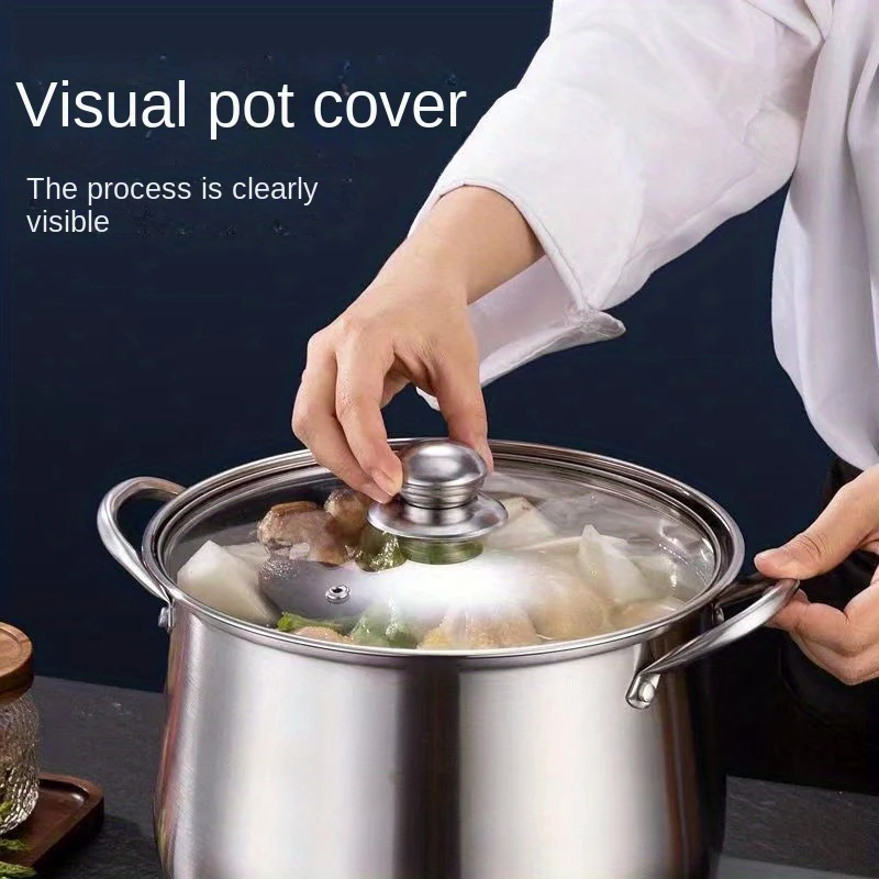 1pc Extra Large Stainless Steel Stock Pot - Perfect for Hearty Soups & Stews, Durable & Effortless Clean - Your Indispensable Kitchen Companion - Deanwangkt