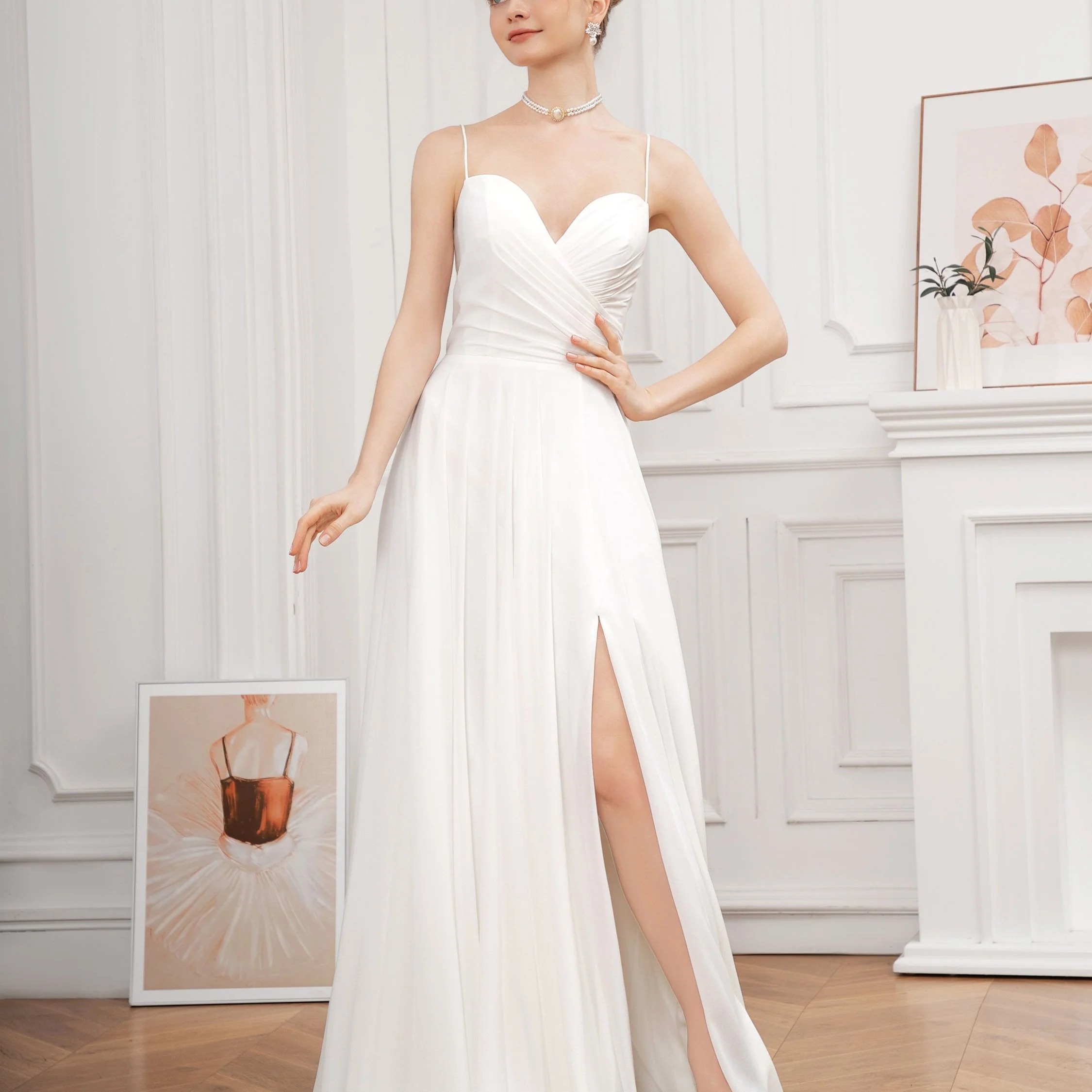 Exquisite Spaghetti Strap A-Line Wedding Dress - Delicate Design, Flattering Silhouette, Dramatic Split Front - Ideal for Wedding Party, Prom, or Formal Events, Womens Cloth Material - Deanwangkt