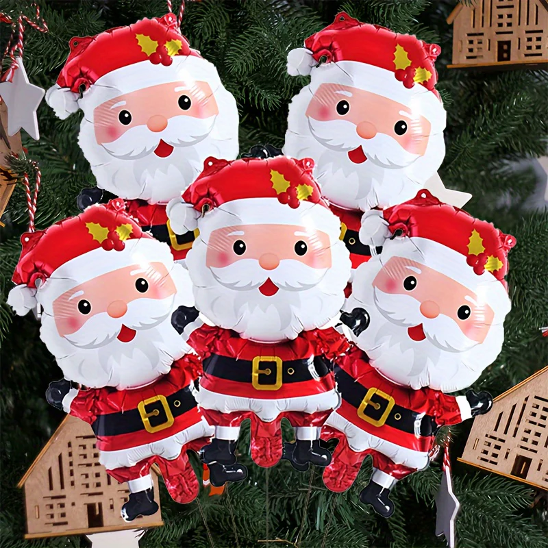5pcs Santa Claus Foil Balloons with Golden Belt - Perfect for Christmas & New Year Celebrations, Self-Sealing Aluminum Film Party Decor - Deanwangkt