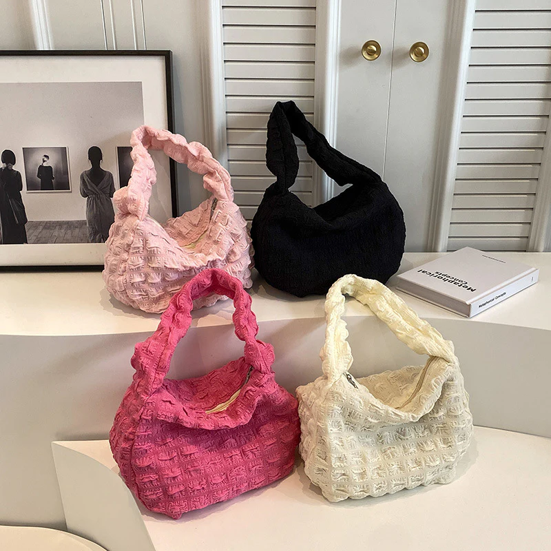 DEANWANGKT 2025 Bag  new Korean version of cloud pleated waffle bubble bag niche underarm bag shoulder bag portable women's bag - Deanwangkt