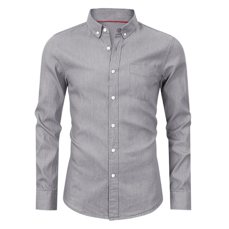 DEANWANGKT 2025 men's short-sleeved denim shirt autumn and winter  men's bottoming shirt long-sleeved business men's shirt - Deanwangkt