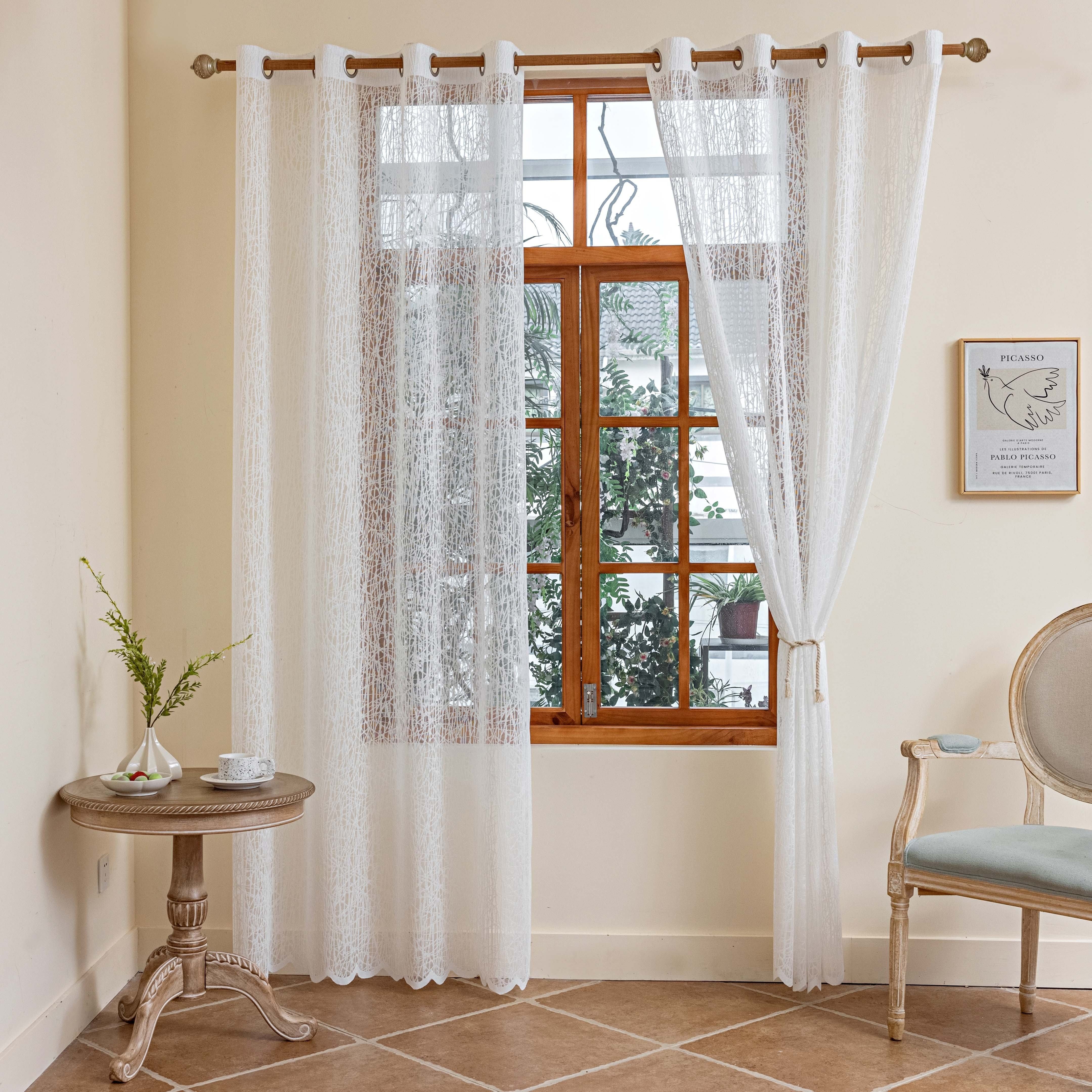 1pc Elegant Grid Sheer Curtain with Grommet Top - Enhance Your Home Decor with Soft Filtered Light, Perfect for Living Room, Bedroom, Kitchen, Patio, and Villa - Easy to Install and Maintain - Deanwangkt
