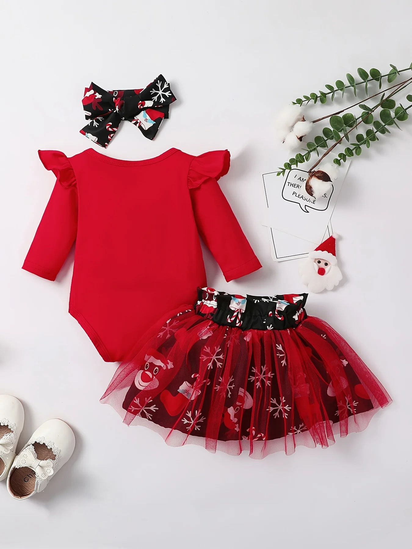 Baby Girls Adorable Christmas Outfit Infant Long Sleeve Romper & Snowman Print Tulle Dresses Outdoor Set Festival Party Dress Up - Deanwangkt