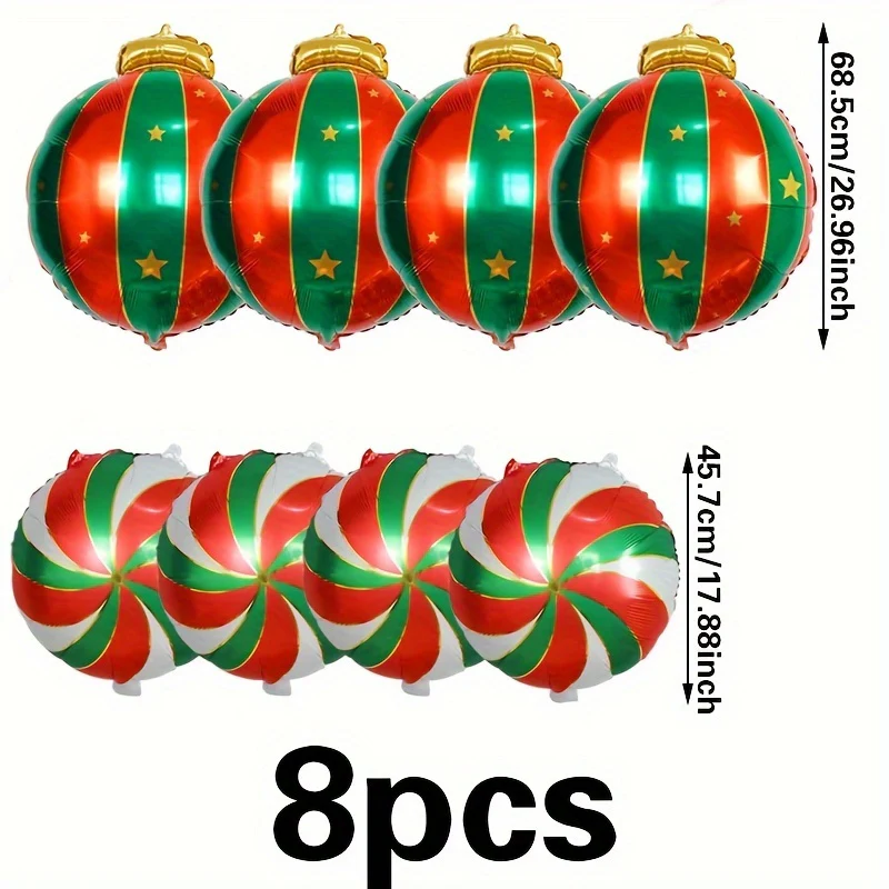 8pcs Colorful Christmas Ornament Balloons - Aluminum Foil, Perfect for Holiday Party Decorations & Gifts Holiday Decorations - Deanwangkt