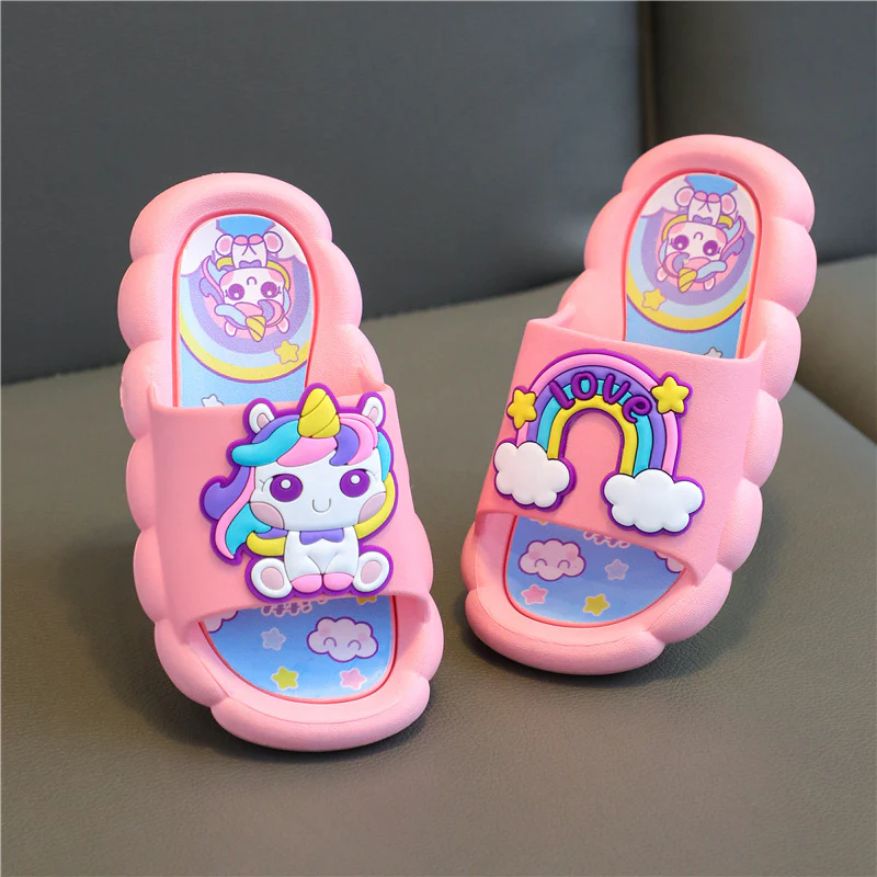DEANWANGKT Children's Slip-on Slippers Summer Girl Child Baby Soft Bottom Non-Slip Cartoon Bathroom Princess Slippers - Deanwangkt