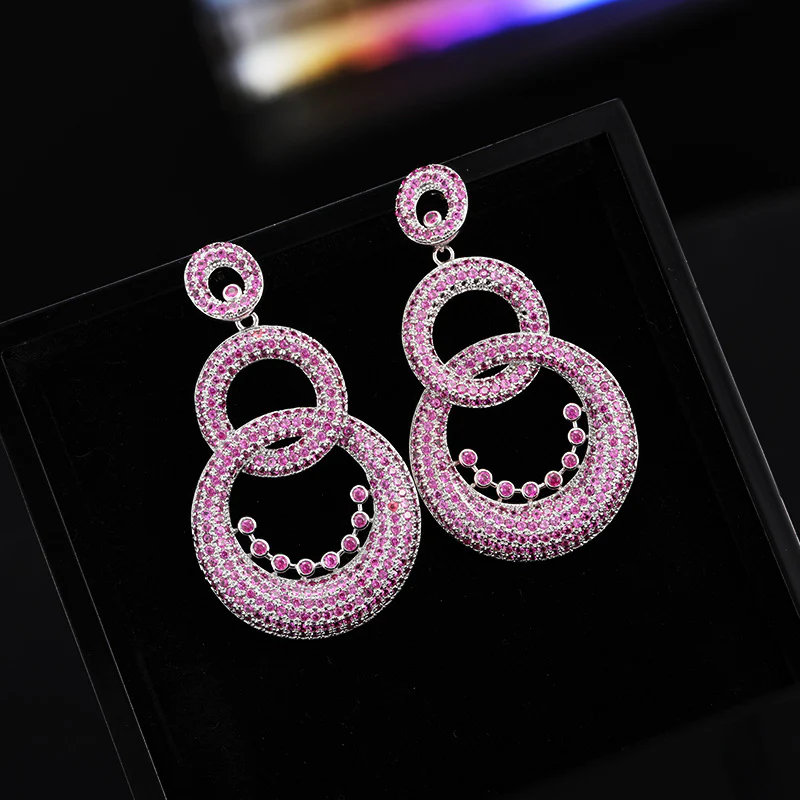 2025 Cross-border  earrings light luxury high-end sense micro-inlaid zircon circle multi-layer design sense exaggerated banquet earrings wholesale - Deanwangkt