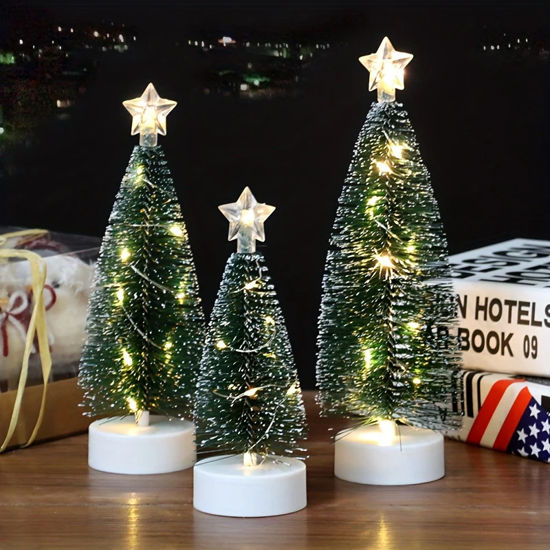 1set 3pcs Large Medium Small Simulation Christmas Tree, Led Copper Wire Light Tree, Christmas Holiday Decorations, Scenery Arrangement Accessories, Holiday Lighting, Small Ornaments For Indoor Home, Cedar, 2 Sections Number 7 Battery (Not Included) - Deanwangkt