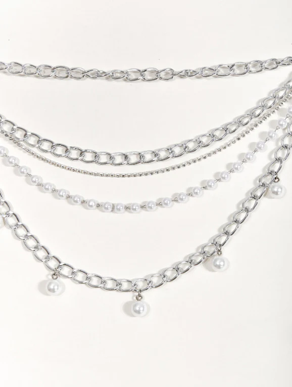 2025  3234 hot-selling new diamond chain pearl chain metal chain side pendulum chain multi-layer combination fashionable versatile waist chain body chain - Deanwangkt