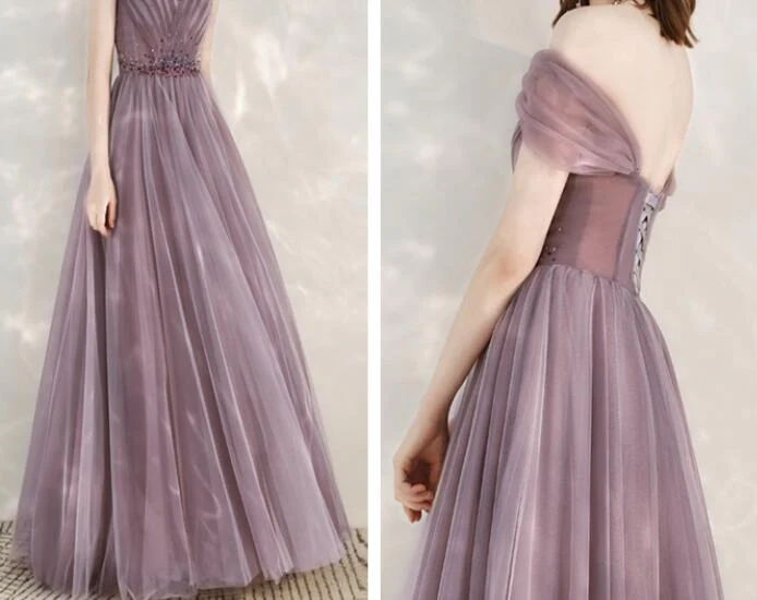 Solvbao Light Purple Sweetheart Off ShoulderTulle A-line Formal Dress, Purple Prom Dress Evening Dress - Deanwangkt