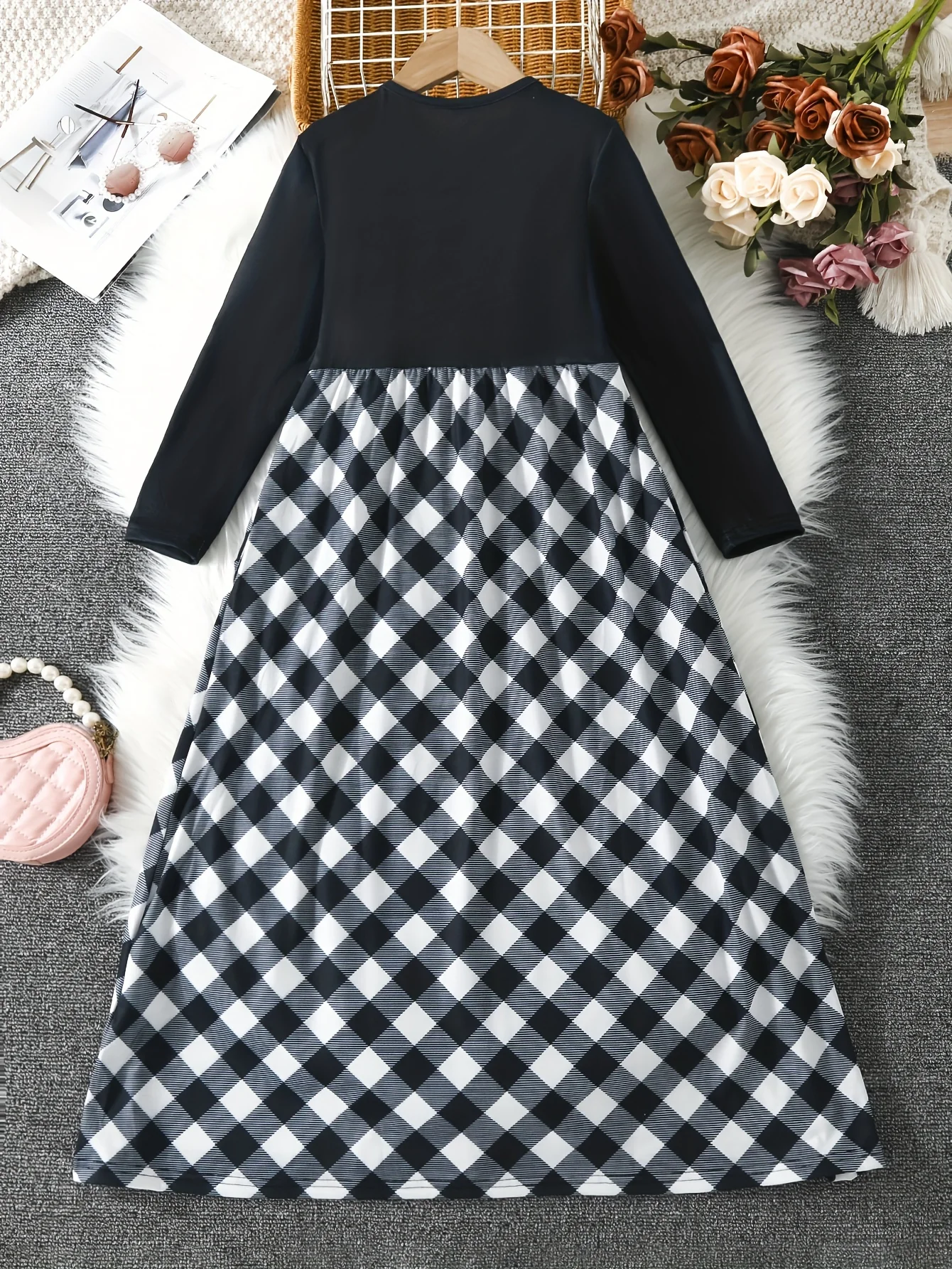 Girls Vibrant Plaid Crew Neck Long Sleeve Dress - Classic Design for Comfort and Warmth - Perfect for Fall and Christmas Parties - Deanwangkt