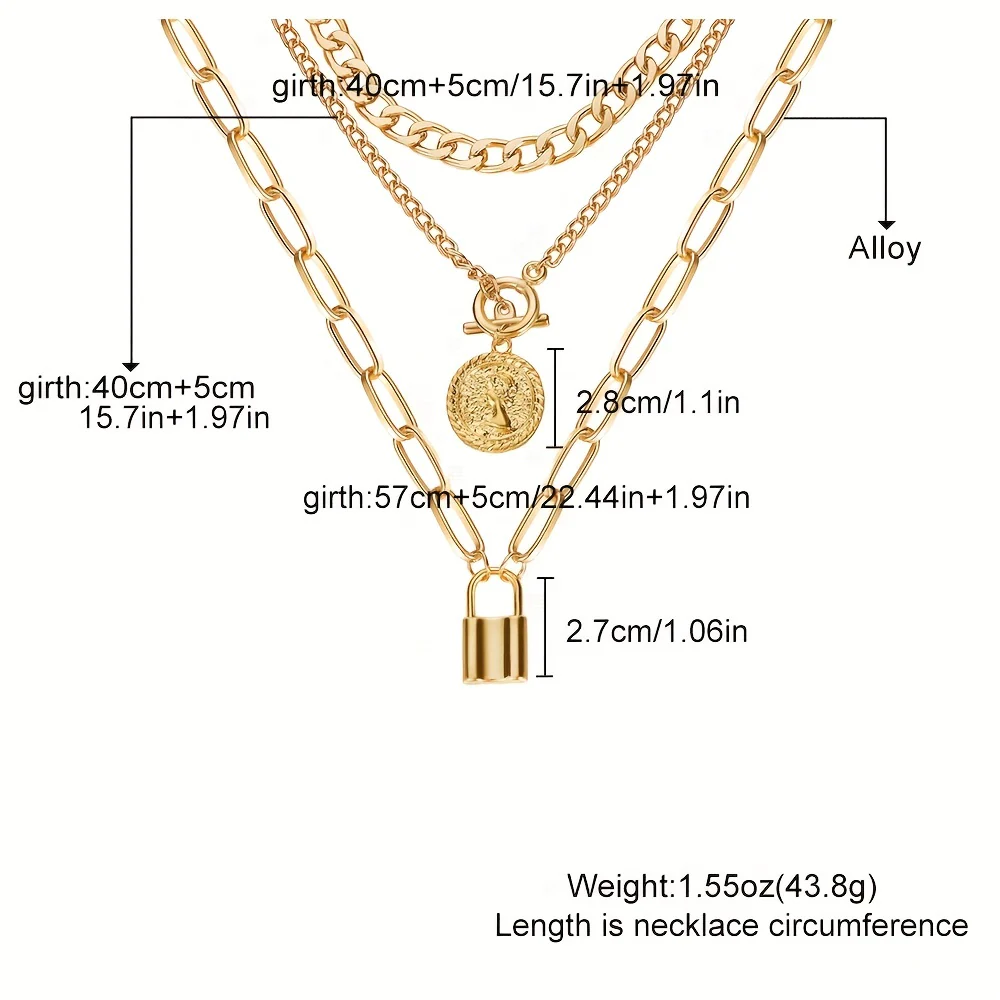 Punk Multilayer Cuban Chain Paperclip Chain Round Shape Portrait Pendant OT Buckle Necklace - Deanwangkt
