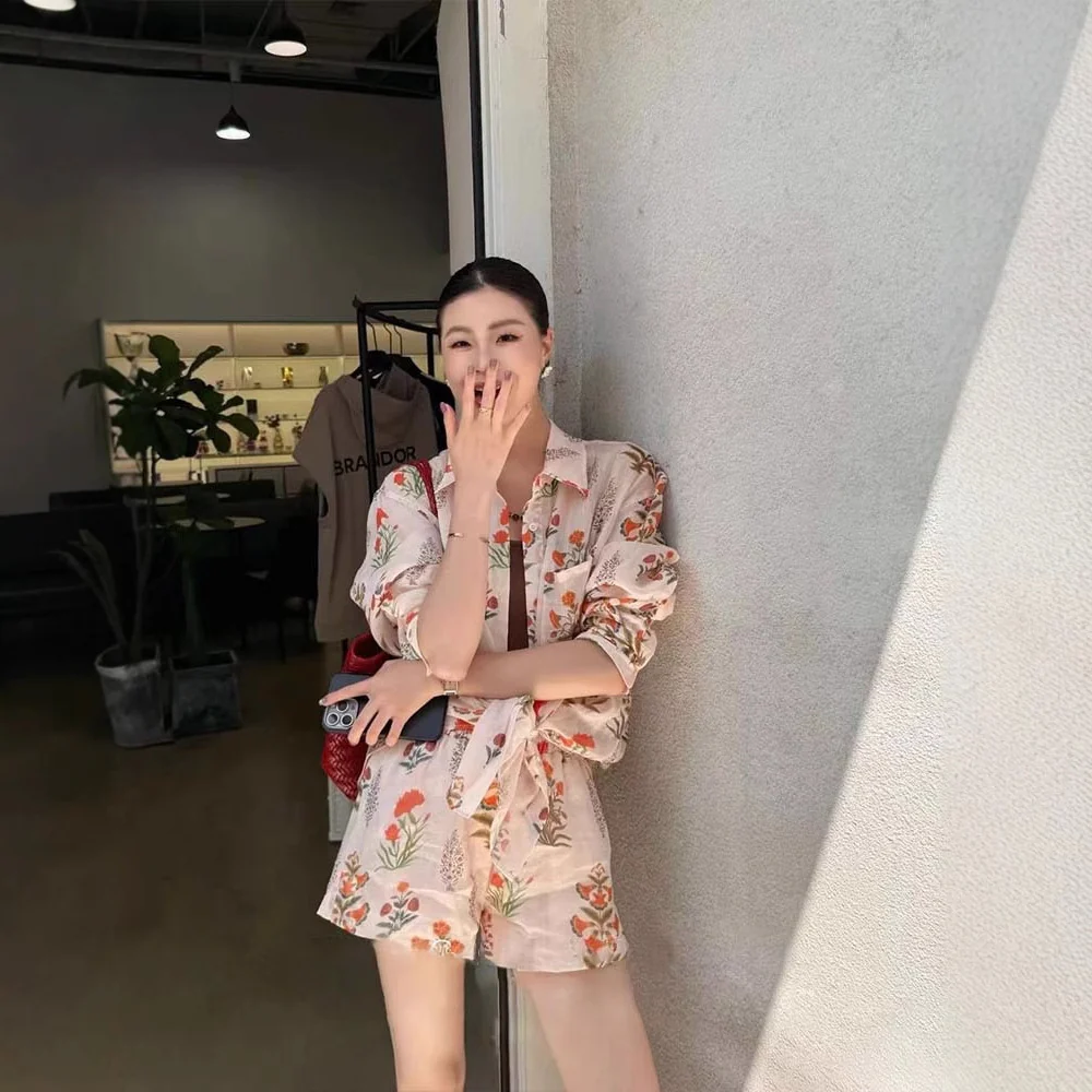 Siyuan vacation style loose and comfortable cotton shirt women's long-sleeved spring and summer new temperament printed sunscreen top 7850 - Deanwangkt