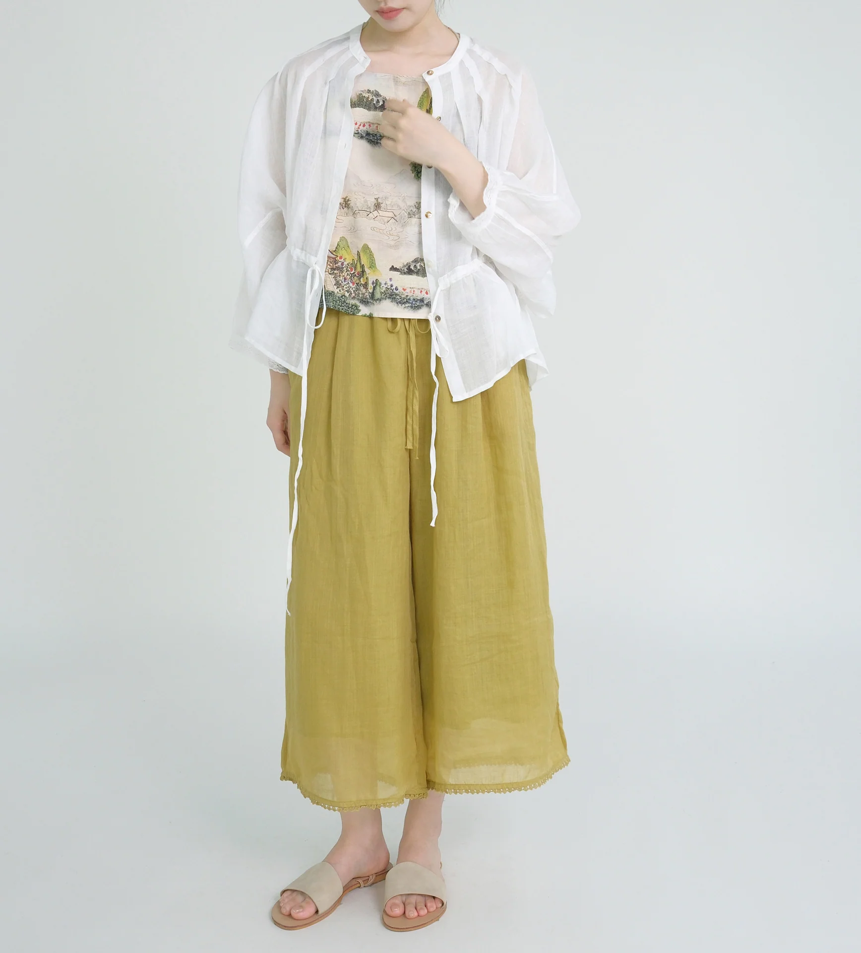 Literary casual bat-sleeved loose ramie shirt, versatile commuter transparent shawl sunshade top W23111 - Deanwangkt