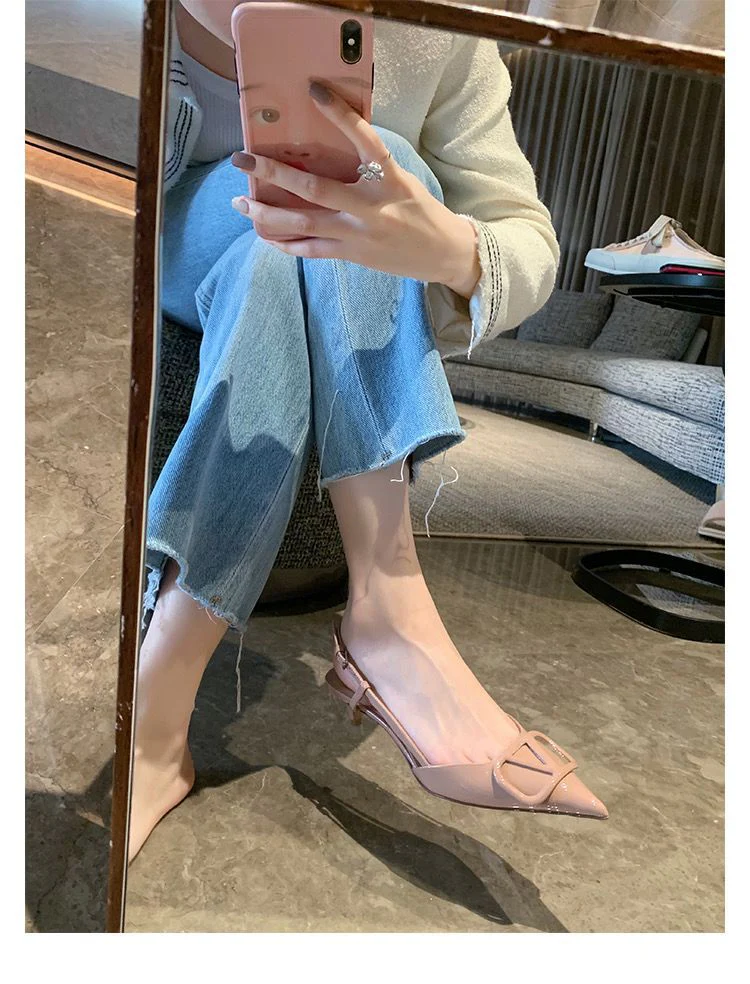 DEANWANGK  Grape Mom Studiolee  New Summer Pointed Toe Pumps V Buckle High Heel Back Empty Stiletto Sandals Women - Deanwangkt