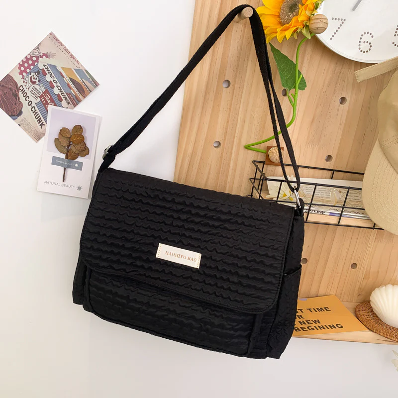 DEANWANGKT 2025 Bag women's  new Korean version pleated cloud bag small fresh student class schoolbag casual shoulder messenger bag - Deanwangkt