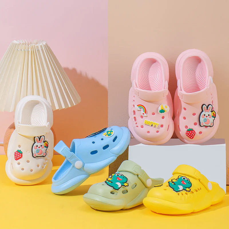 DEANWANGKT Baby Non-Slip Eva Slippers Cartoon Children's Closed Toe Hole Shoes Soft Soft Bottom Children Outer Sandals - Deanwangkt
