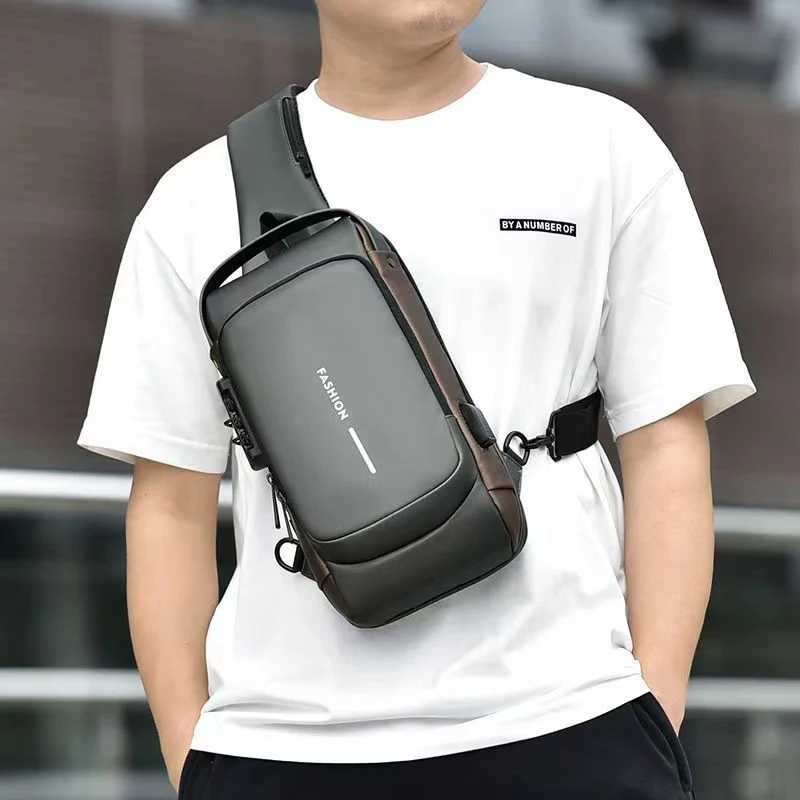 deanwangkt Cross-Border Motorcycle Bag Password Anti-Theft Chest Bag Men's Shoulder Bag Large Capacity Casual Men's Bag Multi-Functional Messenger Bag Fashion - Deanwangkt