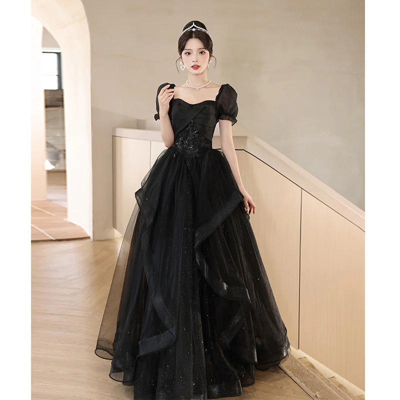 2025 Black evening dress skirt 2025 new banquet temperament high-end sense light luxury niche dinner host high-end  style - Deanwangkt