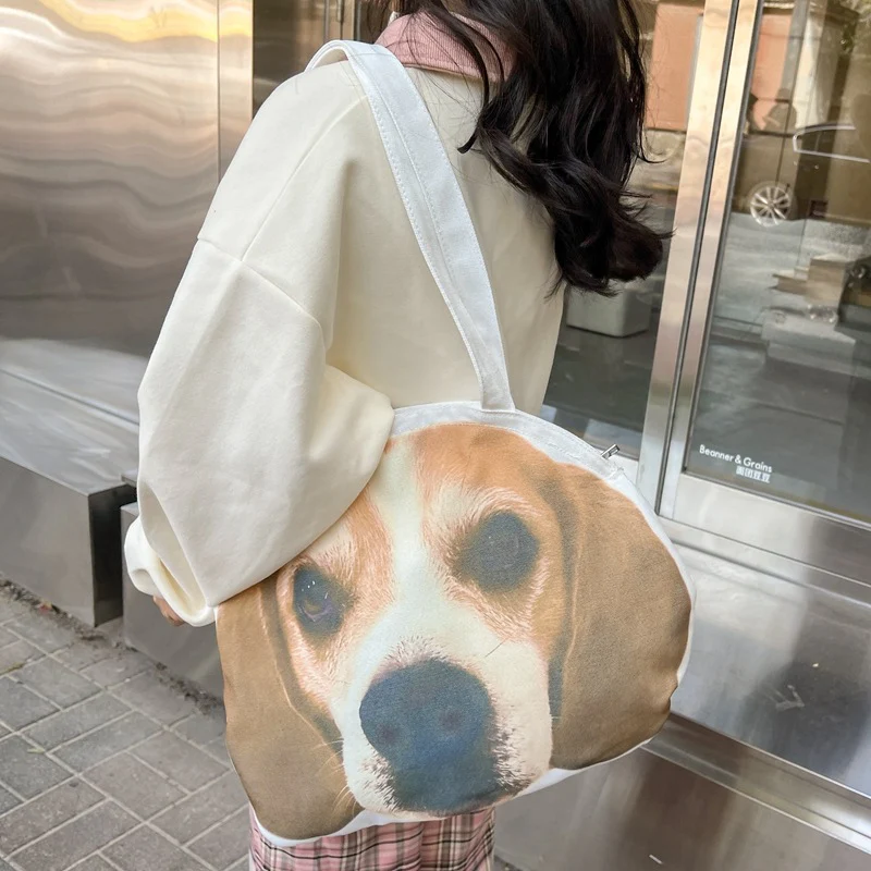 DEANWANGKT 2025 Bag  new  ins cute puppy funny canvas bag large capacity tote bag women's bag shoulder bag - Deanwangkt