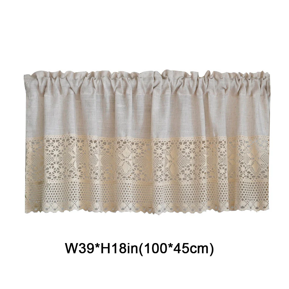 1pc Vintage Half Curtain - Crochet Hollow Short Curtain with Cotton Linen Splicing, Rod Pocket Top, Perfect for Small Window, Restaurant, Kitchen, Cafe, Living Room, Office, and Home Decor - Deanwangkt