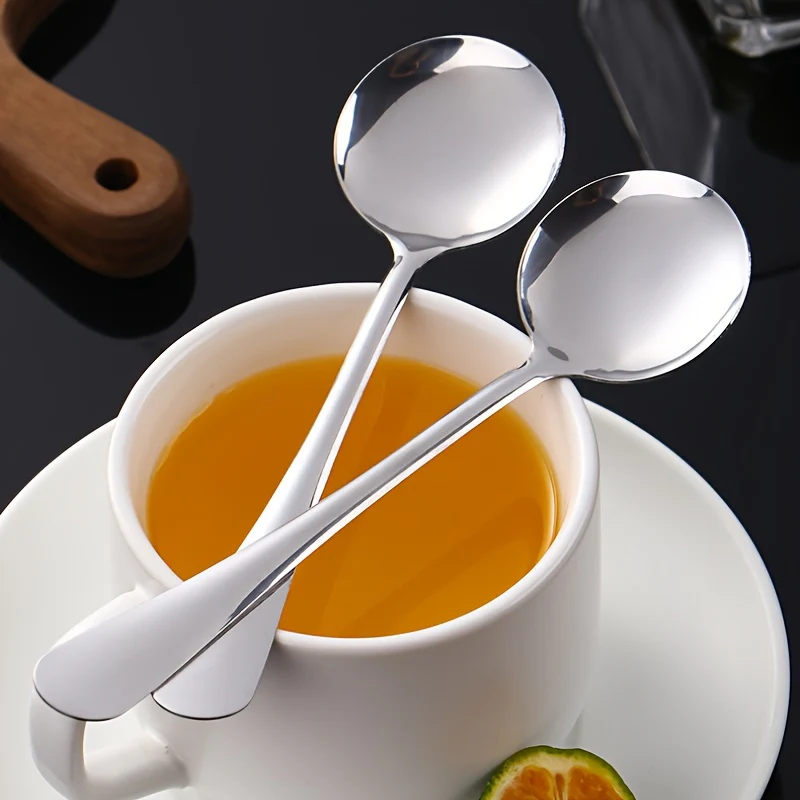 6-Piece Durable Stainless Steel Soup Spoon Set for Home Use - Thickened Round Spoons for Serving Soups and Sauces - Elegant Kitchenware - Deanwangkt