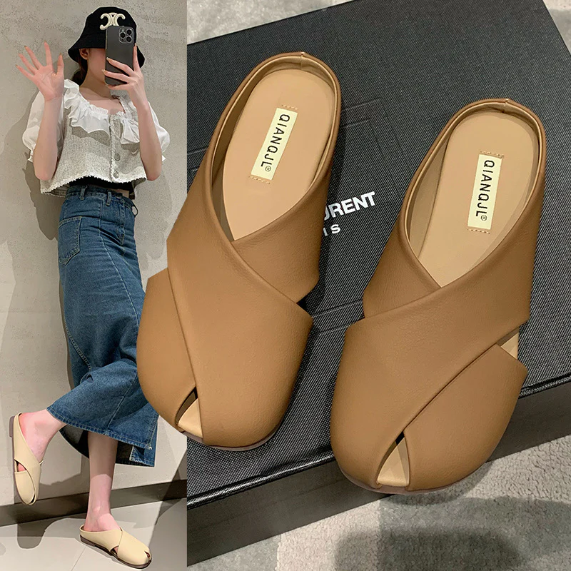 DEANWANGKT  New Lazy Pump Half Slippers Women's Summer Outdoor Fashion Pregnant Women Non-Slip Flat Slippers Fish Mouth Pumps - Deanwangkt