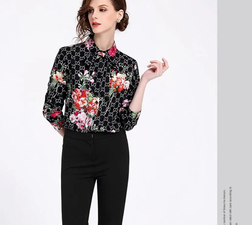 Designer Women Shirts Luxury GG Letter Chiffon Office Blouses Polo-Neck Lattice Ladies Loose Temperament Tops Blusas Fashion Dresses - Deanwangkt