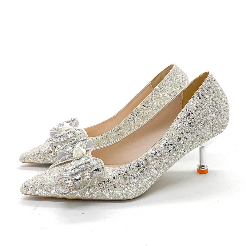 DEANWANGK  New Rhinestone Bow Jewelry Wedding Shoes Bridal Shoes Wedding Dress Temperamental Minority Stiletto Heel High Heels Wholesale - Deanwangkt