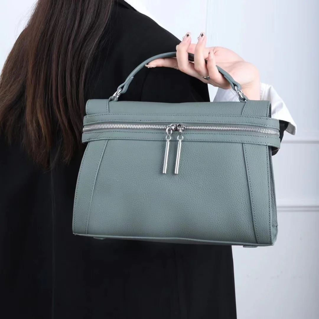 Leather women's bag first layer cowhide locomotive bag Kelly bag casual versatile handbag new togo leather double pull 765 - Deanwangkt