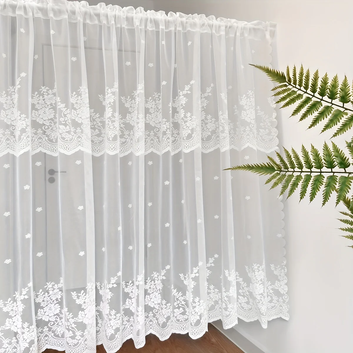 1pc Delicate Lace Small Flower Curtain Tier - Elegant Rod Pocket Design for Fresh Decor, Blocks Cabinet View, Perfect for Living Room, Bedroom, Kitchen, Window and Door Decoration - Deanwangkt