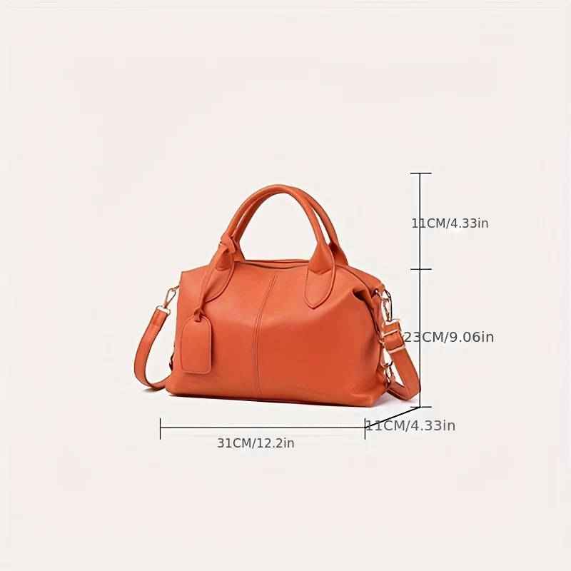 Stylish Faux Leather Boston Shoulder Bag - Removable Strap, Textured Top Handle, Zipper Closure, Edge Painted - Perfect for Daily Commuter Use - Deanwangkt