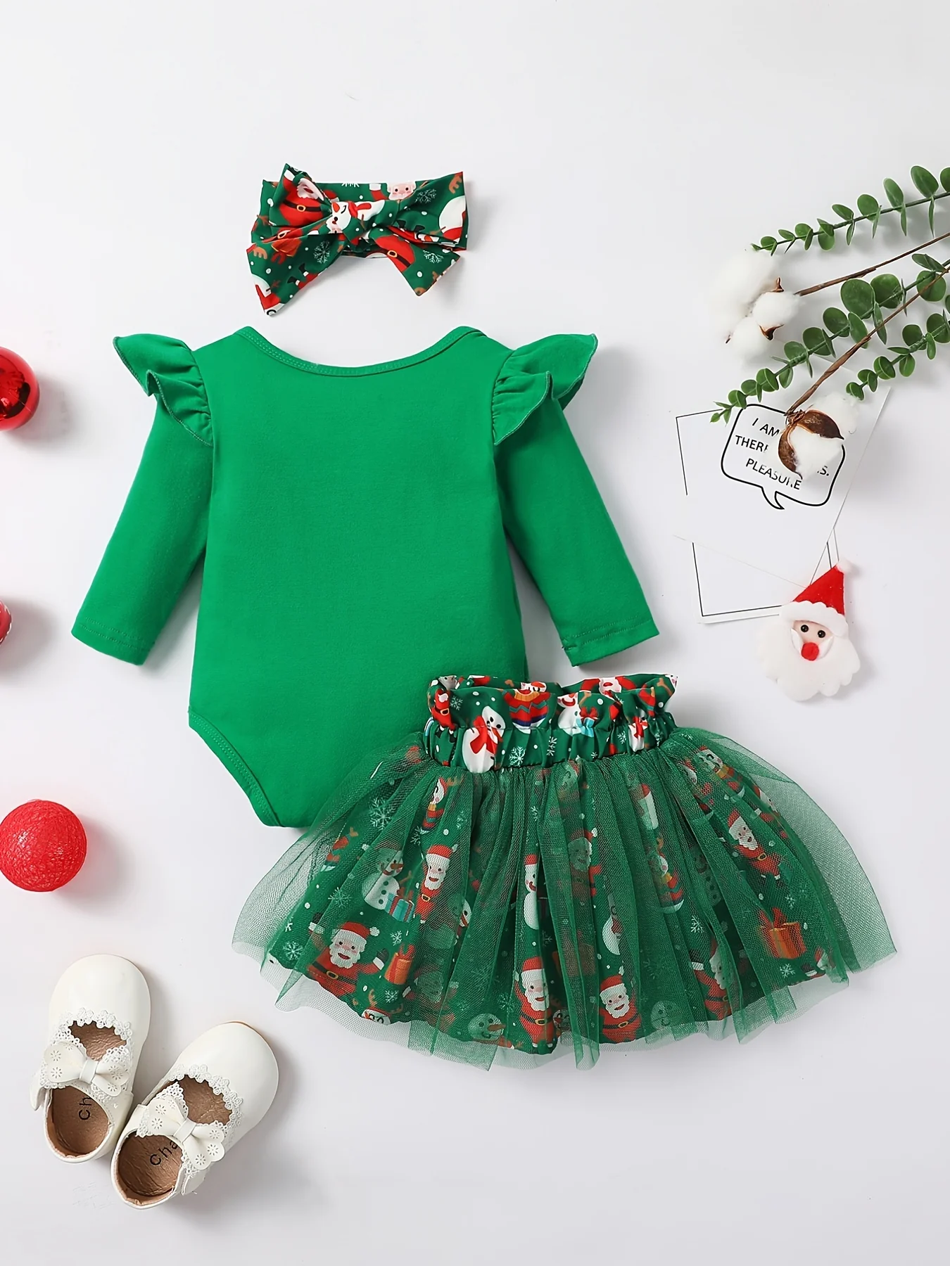 Baby Girls Adorable Christmas Outfit Infant Long Sleeve Romper & Snowman Print Tulle Dresses Outdoor Set Festival Party Dress Up - Deanwangkt