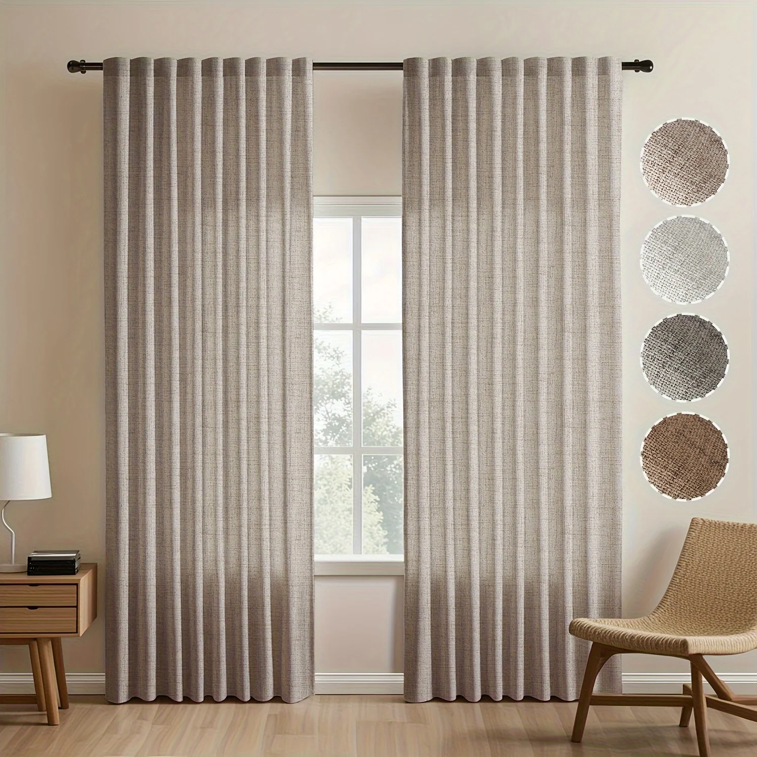 2pcs Contemporary Linen-Look Curtains - European Style, Light Filtering, UV Protection, Polyester Material, Solid Color, Machine Washable, for Living Room/Bedroom/Kitchen/Study, No Lining, Rod Pocket Hanging Type, Suitable for All Seasons - Deanwangkt