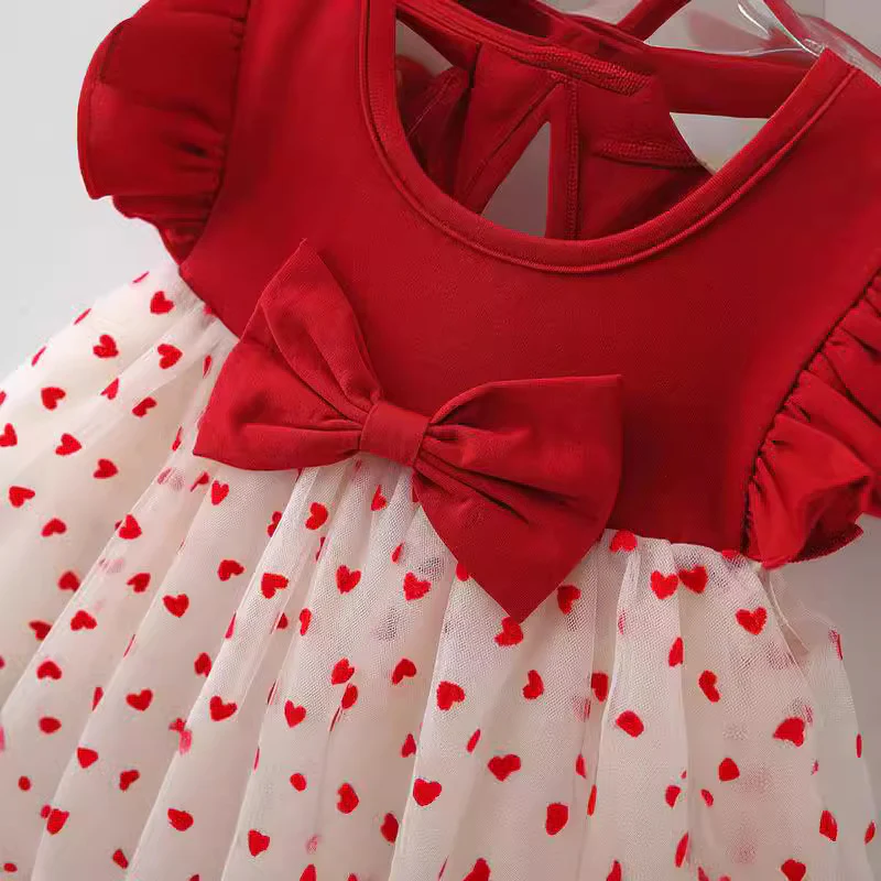Children's Dress Summer Girls' Sweet Short Sleeve Princess Dress Western-Style Love Pettiskirt Baby Clothes 4802 - Deanwangkt
