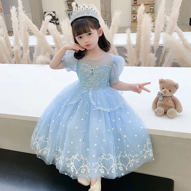 Princess Elsa Dress  New Girls' Ice and Snow Dress Dress Performance Skirt in Stock Direct Supply - Deanwangkt