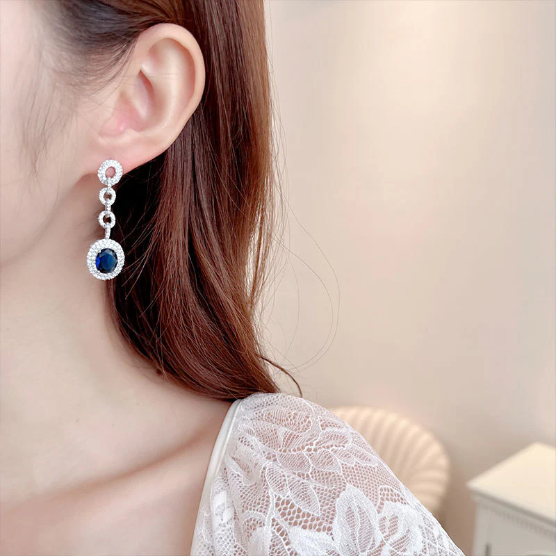 2025 New earrings light luxury high-end zircon earrings temperament S925 silver needle exquisite luxury long earrings - Deanwangkt