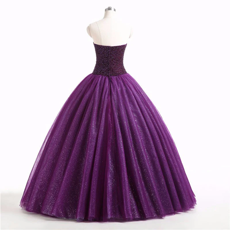 Solvbao Gorgeous Purple Beaded Tulle Ball Gown Sweet 16 Dress, Purple Quinceanera Dress - Deanwangkt
