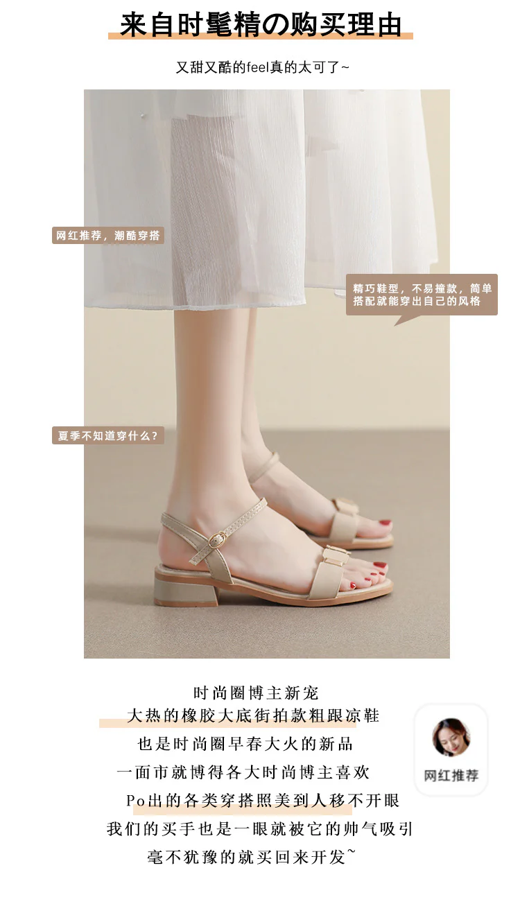 DEANWANGKT  Women's One-Strap Sandals Summer  This Year's New Fairy Style Mid Heel Chunky Heel Dress Gentle Student Roman Shoes - Deanwangkt