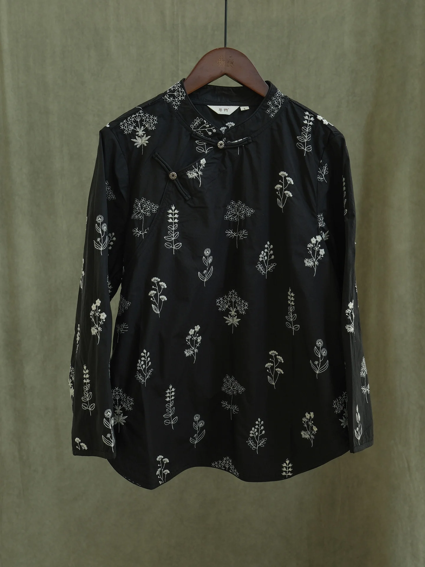 design cotton paper embroidered diagonal shirt, light Chinese retro loose plant top S23231 - Deanwangkt