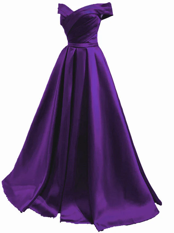 Solvbao Purple Long Satin Sweetheart Off Shoulder Formal Dress, A-line Prom Dress Party Dress - Deanwangkt