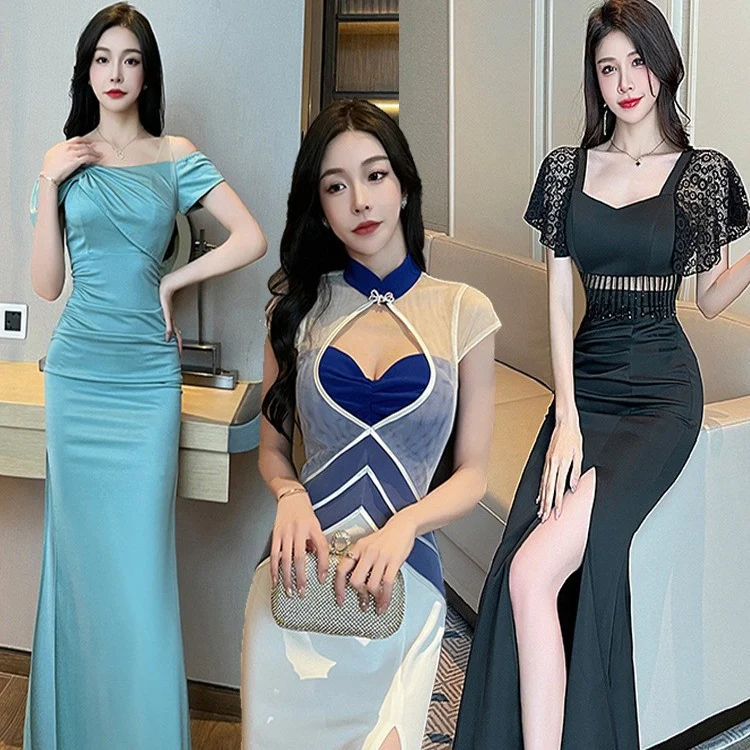 Nightclub Evening Dress Sexy Dress Long Dress Temperament KTV Glade Pedicure Work Clothes Bath Massage Workwear - Deanwangkt