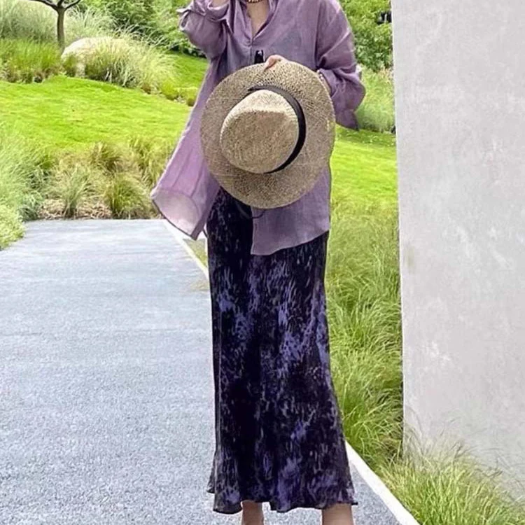 Siyuan, silk high-waisted fishtail skirt  spring and summer retro fishtail purple leopard print skirt 8956 - Deanwangkt