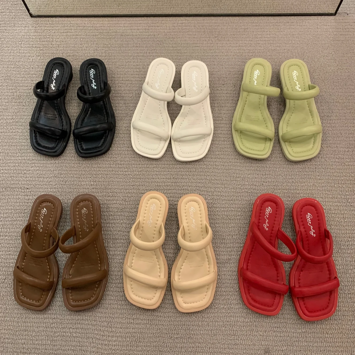 DEANWANGKT  2022 Summer New Korean Style Fashion Open Toe One-Word with Chunky Heel Bread Slippers Women's Outer Wear Temperament Low Heel Slippers - Deanwangkt