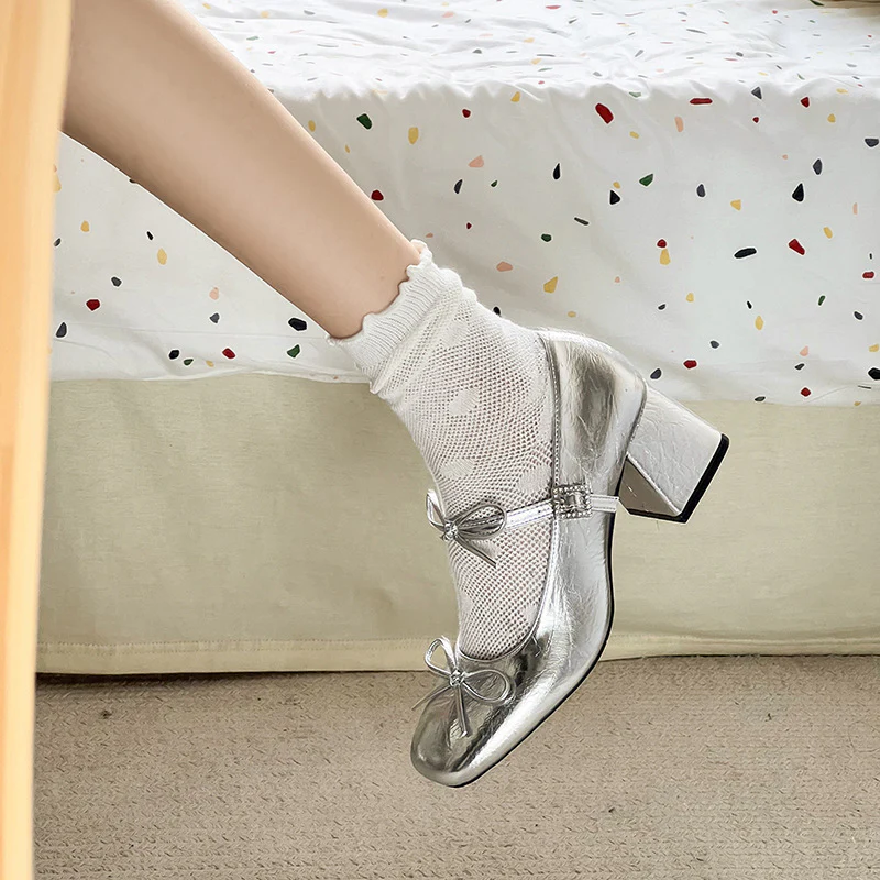 2025  thick high heel light mouth single shoes female popular spring and autumn new retro fairy style with skirt Mary Jane small leather shoes - Deanwangkt