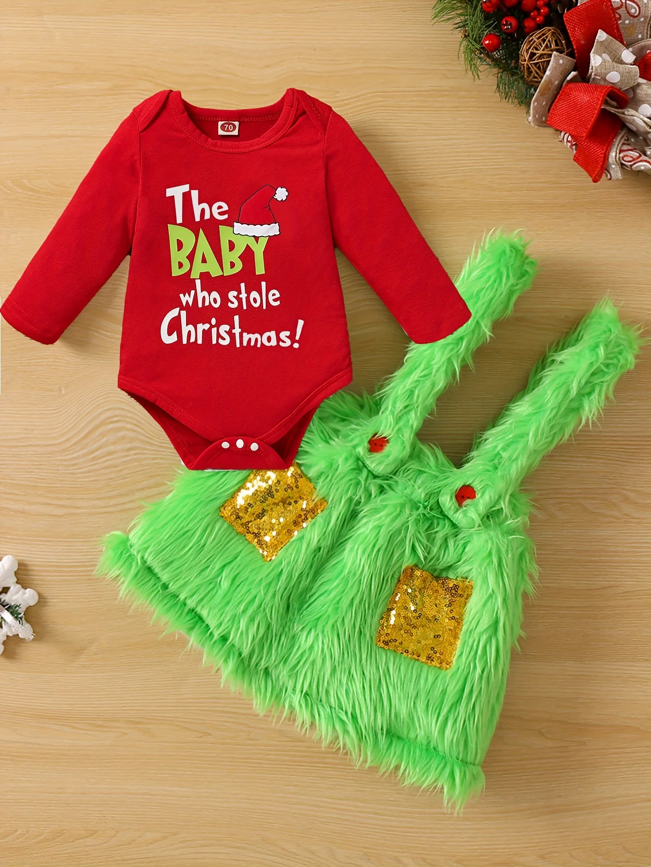 Baby Girls Cute Christmas Party Dress Or Pants Outdoor Set, Letter Printed Romper + Suspender Skirt/ Suspender Pants Two-pieces Outdoor Set, Combination Dress Up - Deanwangkt