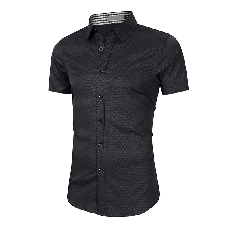 DEANWANGKT 2025 Hot trade men's short-sleeved shirt  new business high-end men's clothing  formal wear non-ironing men's shirt - Deanwangkt