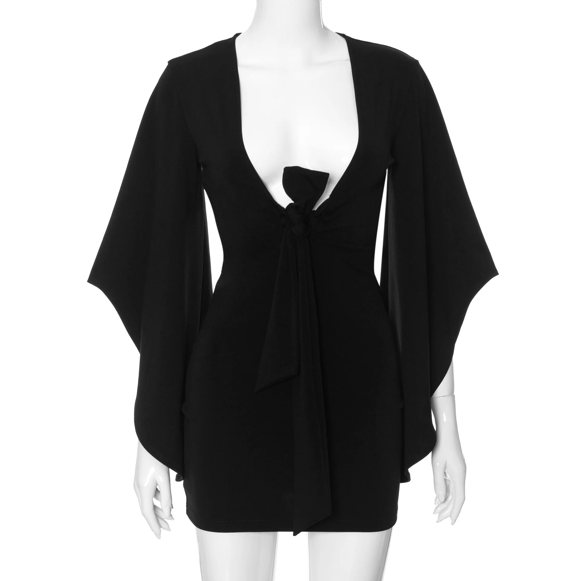 2025 Y23DS694  women's clothing winter New new long-sleeved splicing low-waist pullover solid color hip-wrapped dress - Deanwangkt