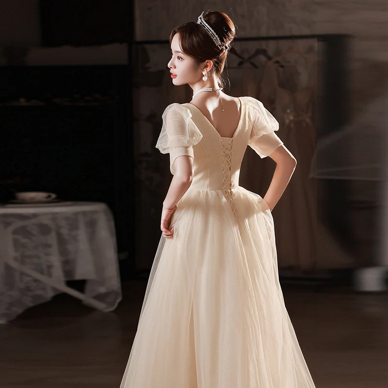 2025 Champagne banquet evening dress women's  new temperament thin dress vocal art test host dress - Deanwangkt